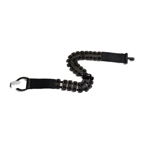 Bruges Belt Womens M/L Black Metal Faux Leather Buckle Stretch Steampunk Hippie - Picture 13 of 15